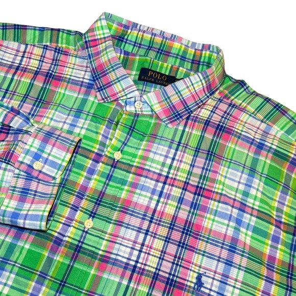 Polo Ralph Lauren Other - Polo Ralph Lauren Mens 4XB Plaid Button Down Shirt Green Pink Blue Big & Tall